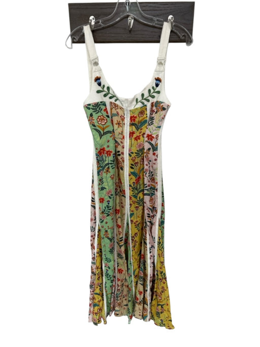 Christian Lacroix Size 2 Cream & Green Linen Blend Sleeveless Botanical Dress Cream & Green / 2