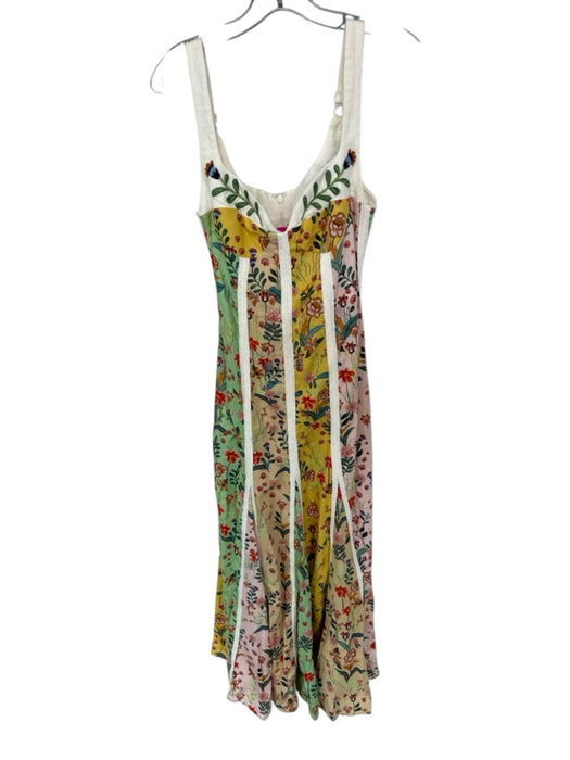 Christian Lacroix Size 2 Cream & Green Linen Blend Sleeveless Botanical Dress Cream & Green / 2