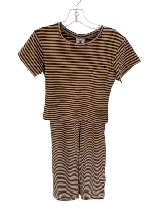 Saint Paradiso Size M Brown & Tan Polyester Blend Fold Over Striped Pant Set Brown & Tan / M