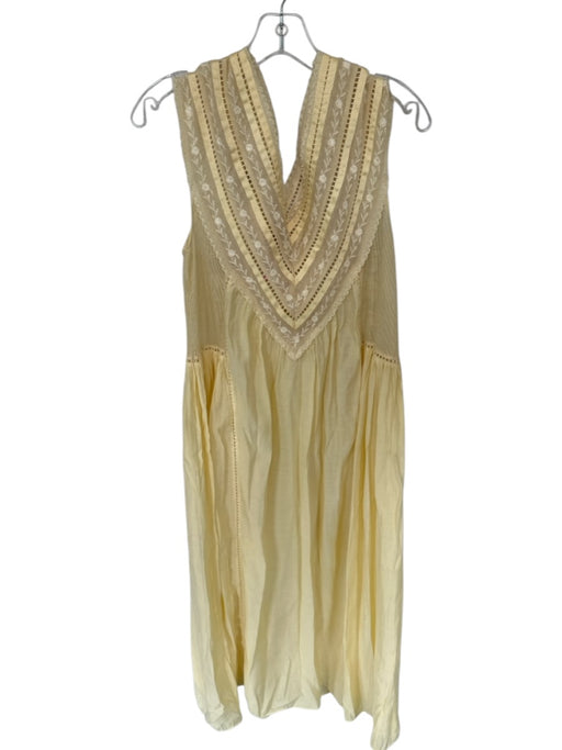 Zara Size S Butter Yellow Sleeveless Lace Detail V Neck Maxi Dress Butter Yellow / S