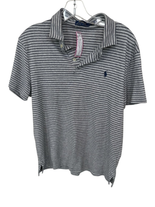 Polo Ralph Lauren Size M Gray & Navy Print Cotton Striped Men's Polo Gray & Navy Print / M