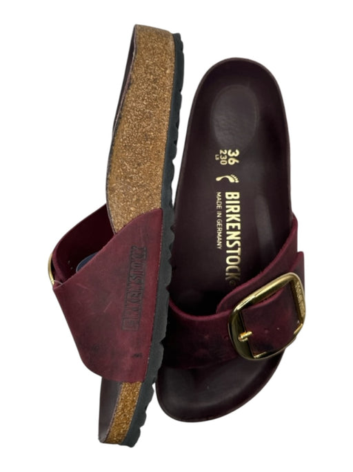 Birkenstock Shoe Size 36 Burgundy Cork Gold Buckle One Strap Sandals Burgundy / 36
