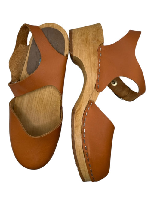 Mia Shoe Size 36 Brown Leather Wood Heel Ankle Buckle Silver Detail Clogs Brown / 36