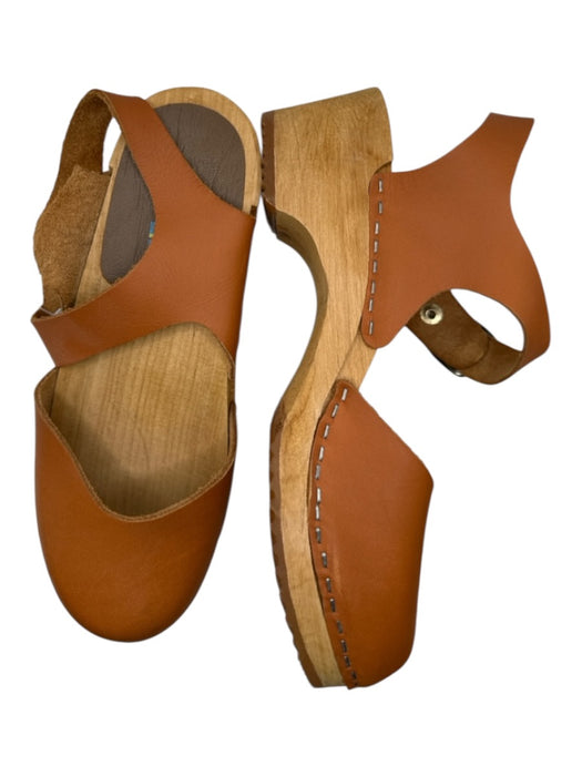 Mia Shoe Size 36 Brown Leather Wood Heel Ankle Buckle Silver Detail Clogs Brown / 36
