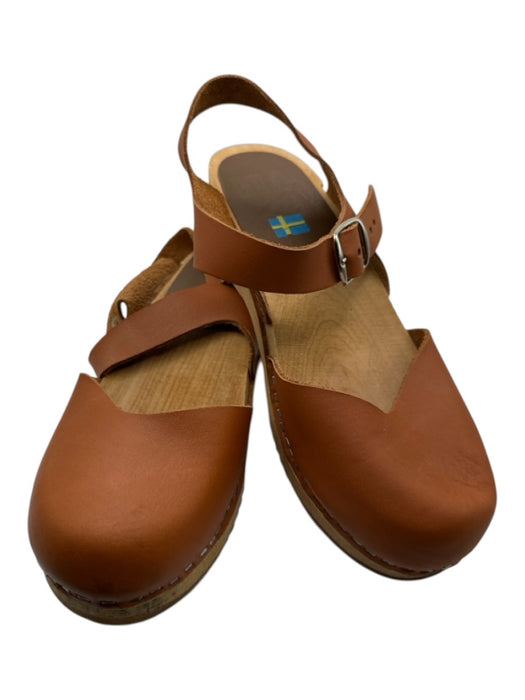 Mia Shoe Size 36 Brown Leather Wood Heel Ankle Buckle Silver Detail Clogs Brown / 36