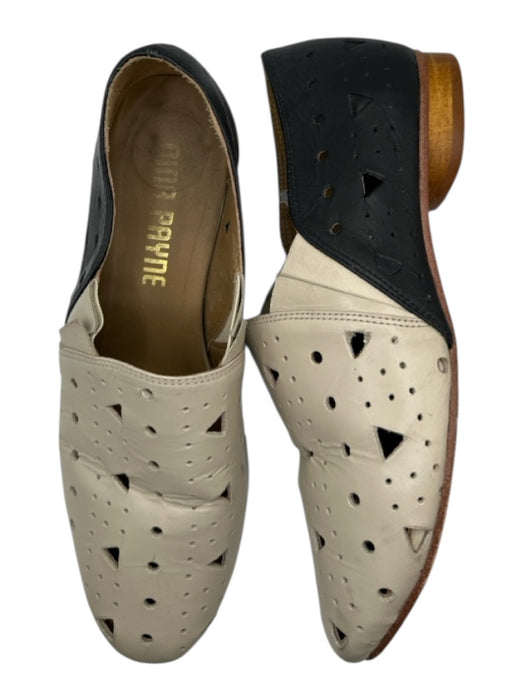 Nina Payne Shoe Size 6 Cream & Black Leather Perforated Wood Heel Loafers Cream & Black / 6