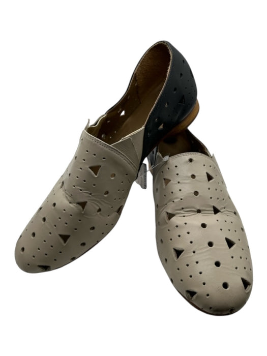 Nina Payne Shoe Size 6 Cream & Black Leather Perforated Wood Heel Loafers Cream & Black / 6