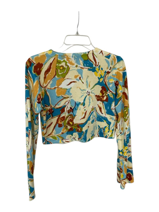 Zara Size S Yellow & Blue Cotton Long Sleeve Flowers Cropped Cardigan Sweater Yellow & Blue / S