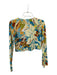 Zara Size S Yellow & Blue Cotton Long Sleeve Flowers Cropped Cardigan Sweater Yellow & Blue / S