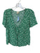 Sezane Size 36/S Green & Cream Viscose Short Sleeve Flowers Front Tie Top Green & Cream / 36/S