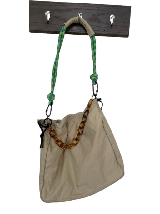 Rotunda Tan & Green Nylon Rope Strap Magnetic Close Chain Detail Tote Bag Tan & Green / M