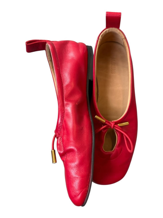Alohas Shoe Size 36 Red Leather Front Tie Ballet Flats Red / 36