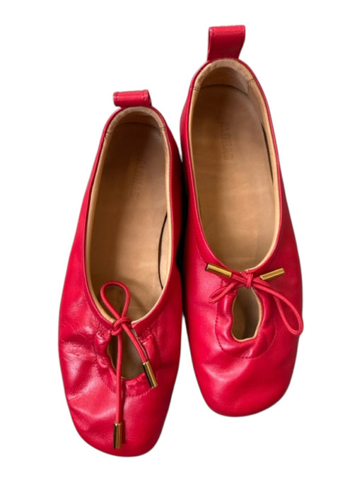 Alohas Shoe Size 36 Red Leather Front Tie Ballet Flats Red / 36