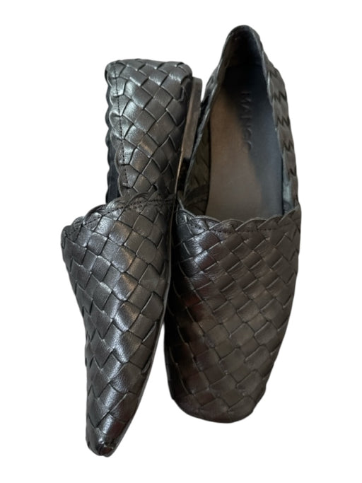 Mango Shoe Size 36 Black Leather Basket Weave Square Toe Flats Black / 36