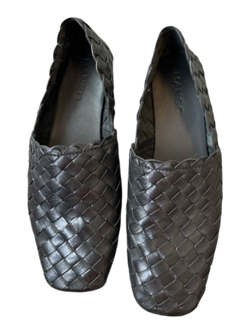 Mango Shoe Size 36 Black Leather Basket Weave Square Toe Flats Black / 36