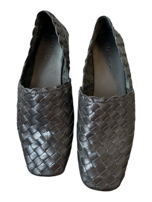Mango Shoe Size 36 Black Leather Basket Weave Square Toe Flats Black / 36