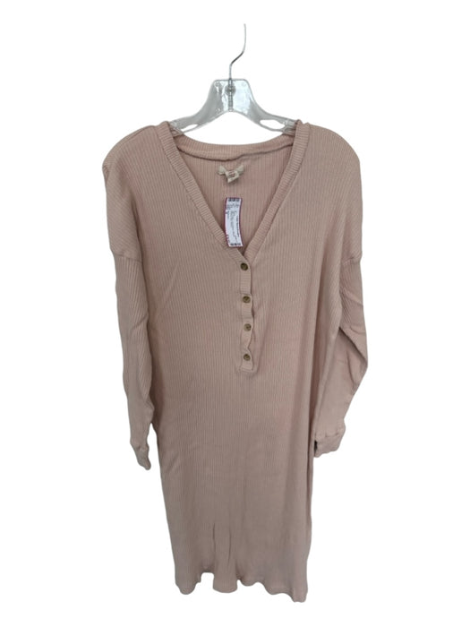 Madewell Size M Tan Cotton Long Sleeve Ribbed Buttons Midi Dress Tan / M