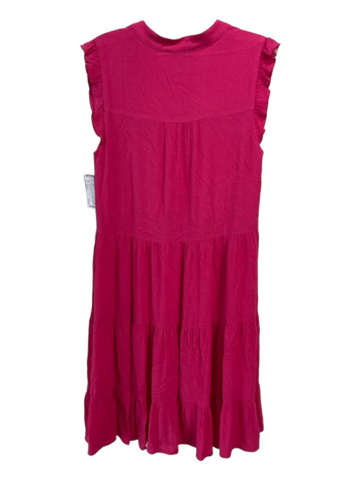 Joy Joy Size Small Fuchsia Cotton Cap Ruffle Sleeve V Slit Neck Tie Dress Fuchsia / Small