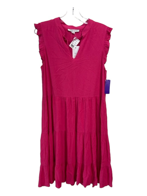 Joy Joy Size Small Fuchsia Cotton Cap Ruffle Sleeve V Slit Neck Tie Dress Fuchsia / Small