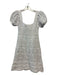 Zara Size S White Macrame Short Balloon Sleeve Square Neck Lined Dress White / S