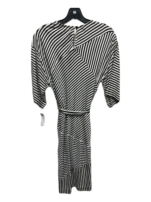 Diesel Size S White & Black Rayon & Viscose Striped Drop Shoulder Sash Dress White & Black / S