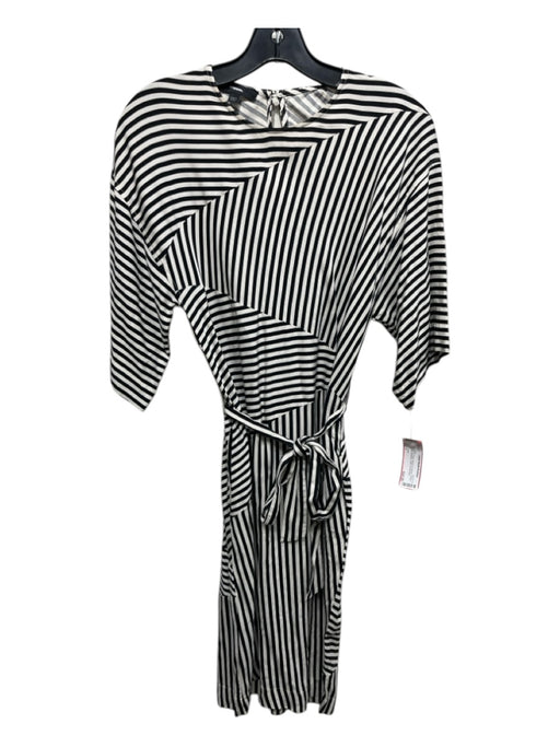 Diesel Size S White & Black Rayon & Viscose Striped Drop Shoulder Sash Dress White & Black / S