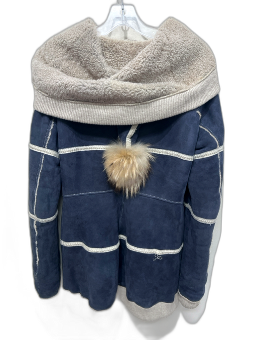 DENIMAXX Couture Size 40 Blue, Beige, Red Suede Faux Shearling Zip Up hood Coat Blue, Beige, Red / 40