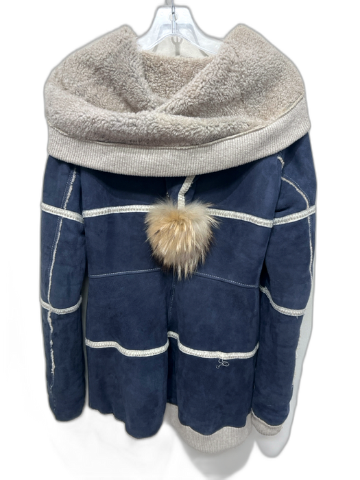 DENIMAXX Couture Size 40 Blue, Beige, Red Suede Faux Shearling Zip Up hood Coat Blue, Beige, Red / 40