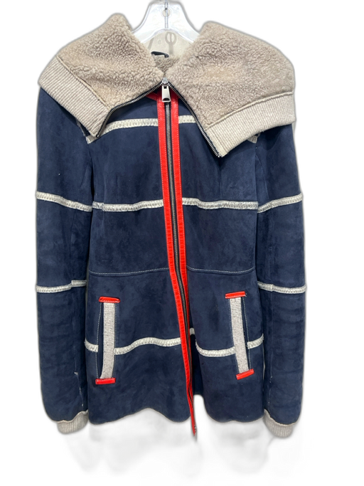 DENIMAXX Couture Size 40 Blue, Beige, Red Suede Faux Shearling Zip Up hood Coat Blue, Beige, Red / 40