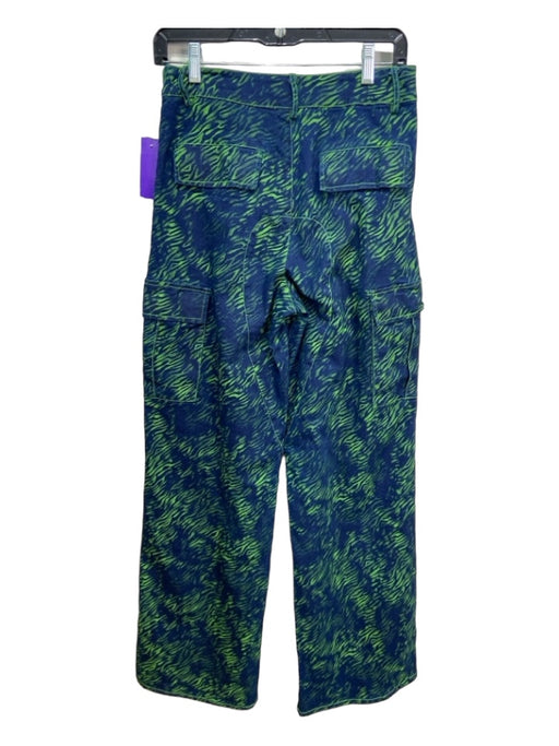 I Am Gia Size Medium Blue & Green Cotton & Spandex Denim Tiger Print Cargo Pants Blue & Green / Medium