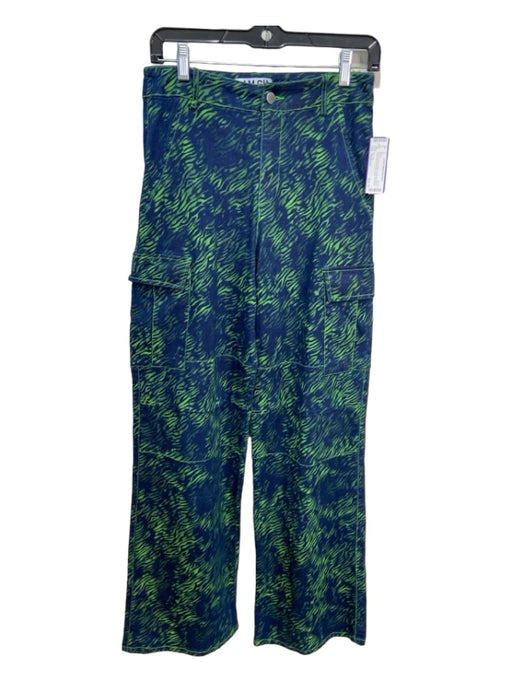 I Am Gia Size Medium Blue & Green Cotton & Spandex Denim Tiger Print Cargo Pants Blue & Green / Medium