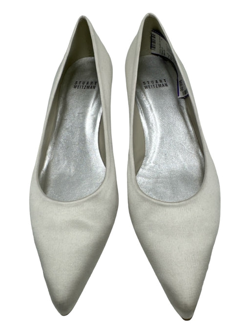 Stuart Weitzman Shoe Size 7.5 White Satin Pointed Toe Kitten Heel Shoes White / 7.5