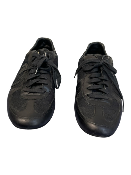 Gucci Shoe Size 38.5 Black Leather & Canvas Logo lace up Low Top Shoes Black / 38.5