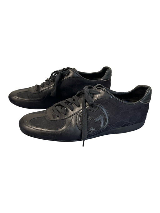 Gucci Shoe Size 38.5 Black Leather & Canvas Logo lace up Low Top Shoes Black / 38.5