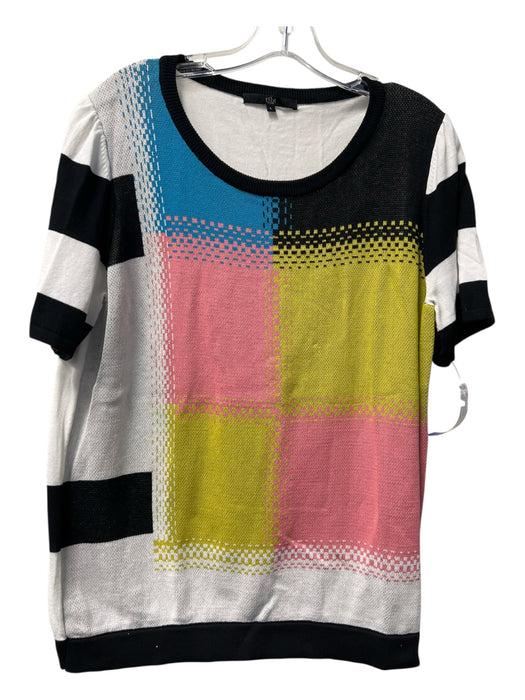 Tibi Size Large Multi Cotton Blend Short Sleeve Round Neck Top Multi / Large
