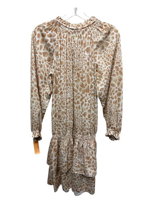 Hale Bob Size M Beige & Cream Polyester Tiered Balloon Sleeve Smocked Dress Beige & Cream / M