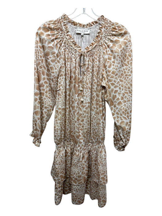 Hale Bob Size M Beige & Cream Polyester Tiered Balloon Sleeve Smocked Dress Beige & Cream / M