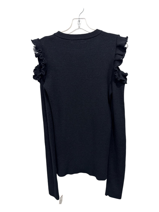 Saks Fifth Ave Size S Black Acrylic Rib Knit Cold Shoulder Ruffle Detail Sweater Black / S