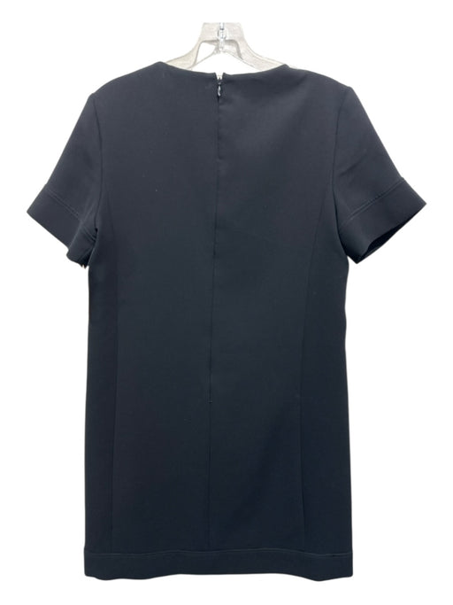 Theory Size 8 Black Triacetate Short Sleeve V Neck Back Zip Shift Dress Black / 8