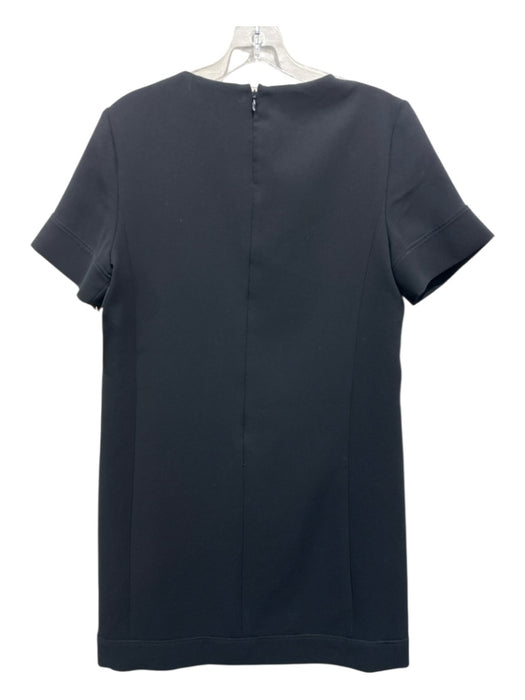 Theory Size 8 Black Triacetate Short Sleeve V Neck Back Zip Shift Dress Black / 8