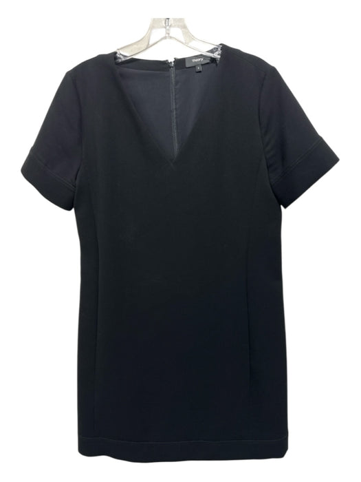 Theory Size 8 Black Triacetate Short Sleeve V Neck Back Zip Shift Dress Black / 8