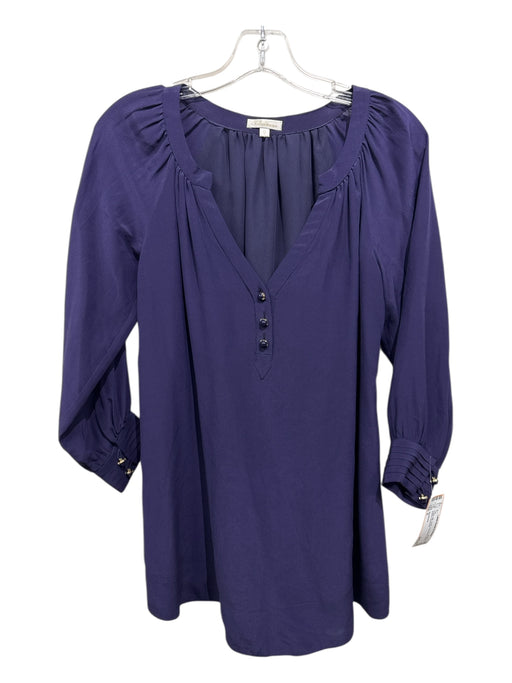 Shoshanna Size 0 Purple Silk Lined Long Sleeve Gold Buttons Top Purple / 0