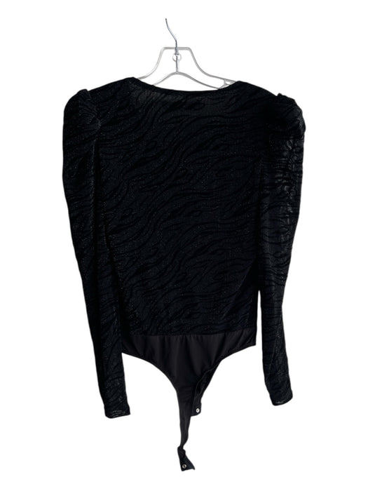 ASTR Size S Black Nylon body suit Zebra Sparkle Long Sleeve V Neck Top Black / S