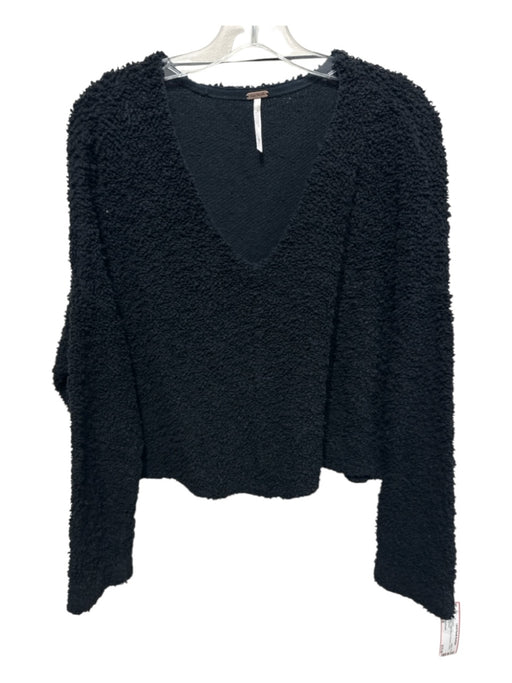 Free People Size S Black Cotton Blend Polyester V Neck Sweater Black / S