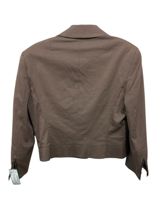Escada Size 38 Taupe Brown Wool Blend Tweed Detail Shoulder Pads Cropped Jacket Taupe Brown / 38