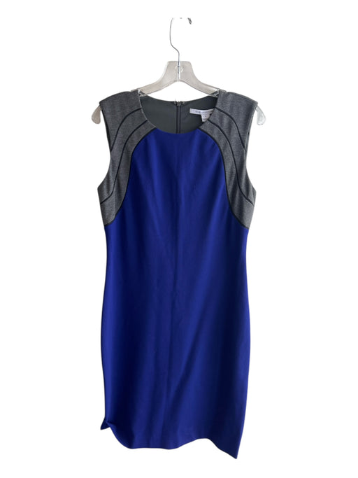 Diane Von Furstenberg Size 10 Grey, Black & Blue Viscose Blend Round Neck Dress Grey, Black & Blue / 10