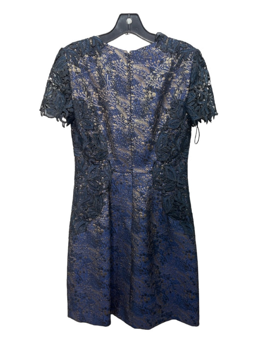 Elie Tahari Size 2 navy & gold Polyester Floral Jacquard Short Sleeve Dress navy & gold / 2