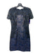 Elie Tahari Size 2 navy & gold Polyester Floral Jacquard Short Sleeve Dress navy & gold / 2