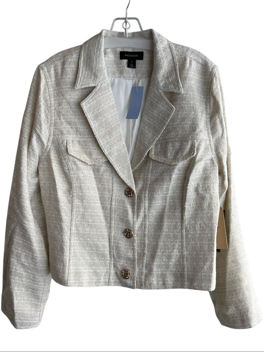 Halogen Size 16 Champagne Polyester Blend Tweed Blazer Gold Detail Skirt Set Champagne / 16