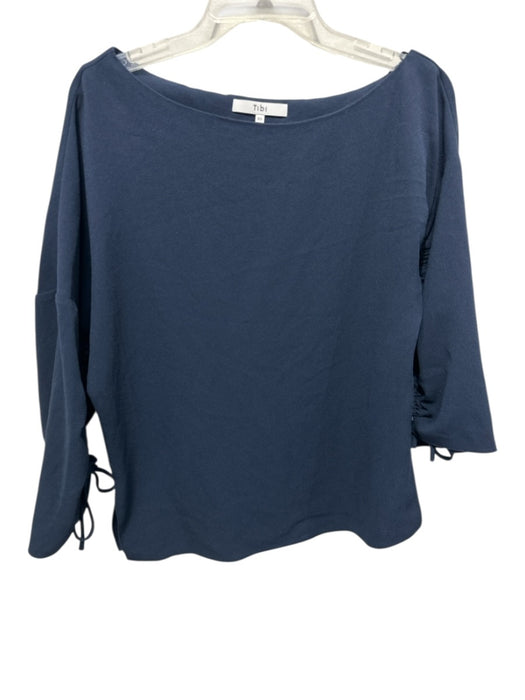 Tibi Size XS Navy Triacetate Blend Drawstring Sleeves Boxy Textured Top Navy / XS